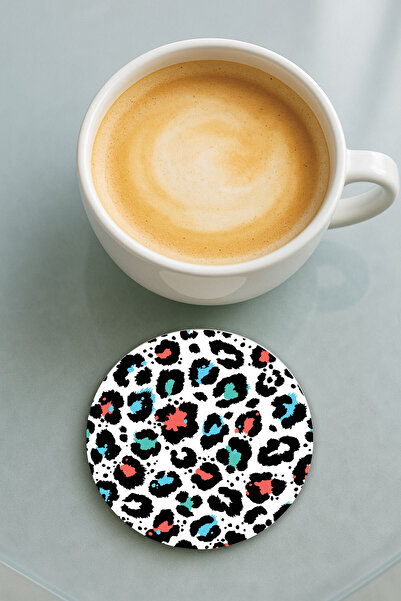 Cekuonline قاعدة كوب دائرية من البليكسي بتصميم مطبوع بنمط الفهد بلون واحد