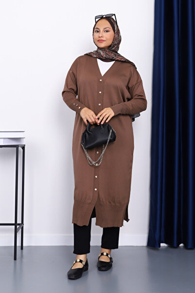 İmajButik Dark Mink Cold Yarn Knitwear Cardigan