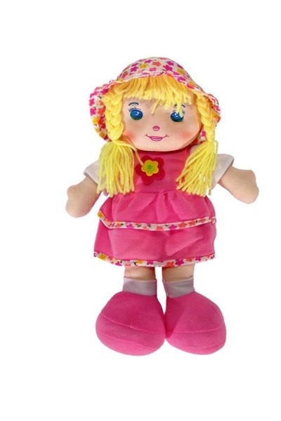 OEM Papusica blonda din material textil, rochita roz, 30 cm