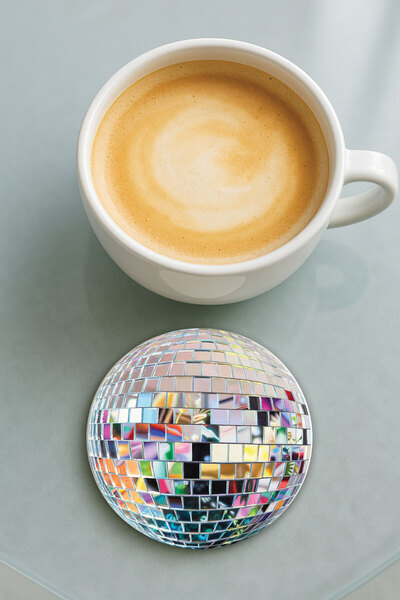 Cekuonline Round Plexiglass Coaster with Printed Pattern Single Disco