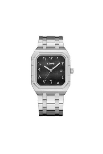 catera Men's steel watch with Arabic numerals in silver color and a black dial