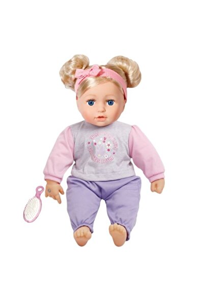 OEM Papusa blonda, emite sunete in limba engleza si melodii, corp moale, inaltime 40 cm, 3 ani+