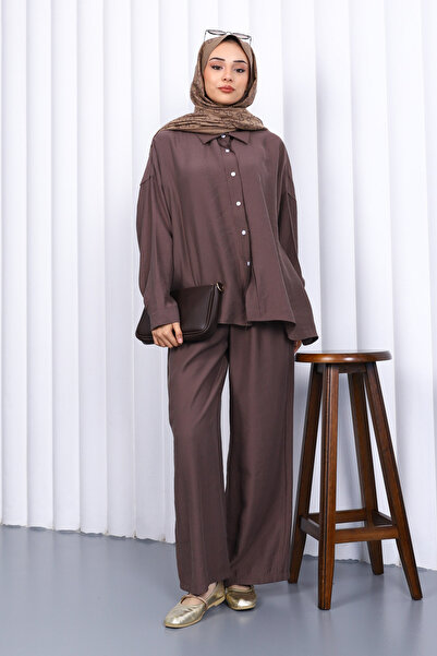 İmajButik Brown Modal Shirt Trouser Suit