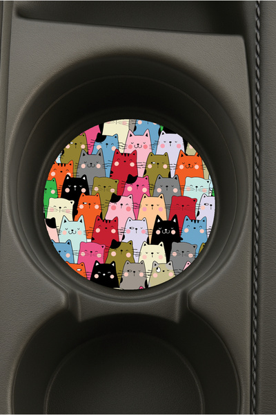 Cekuonline حامل أكواب دائري بيضاوي الشكل للسيارة مع طباعة، بتصميم قطط كانكا