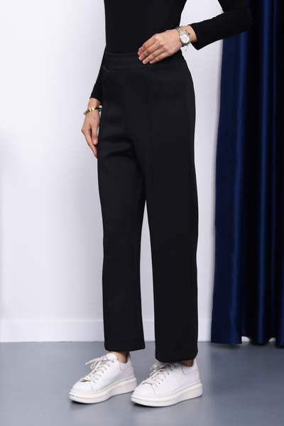 İmajButik Black Front Seam Scuba Pants