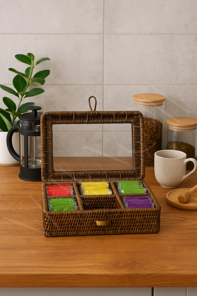 NEWNOW Knitted Tea Box, Storage Box, Organizer, Jewelry Box Large Size Dark Brown