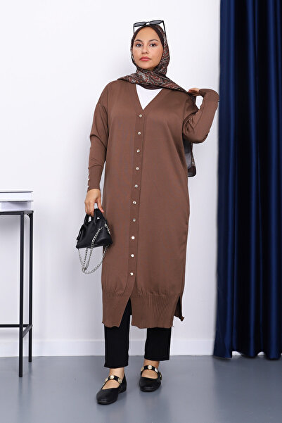 İmajButik Dark Mink Cold Yarn Knitwear Cardigan