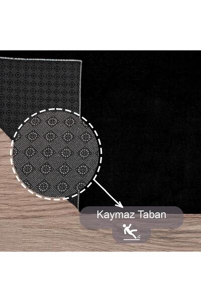 Bonny Home Relax Siyah Mutfak Halısı Kaymaz Tabanlı Makinede Yıkanabilir Yumuşak Peluş Kesme Halı Yolluk