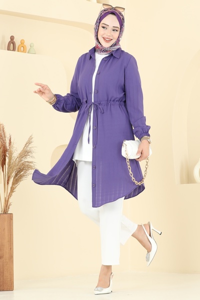 ModaMerve Beli Tünelli Hijab Tunic 3061Ktr750-Ms Dark Lilac