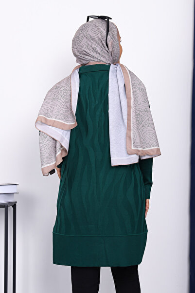 İmajButik Emerald Green Shirt Collar Cold Yarn Knitwear Tunic