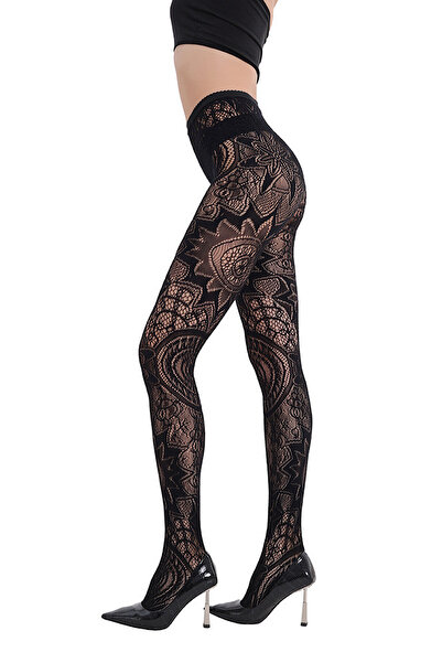 Giraffe Dantel Fileli Siyah Taşlı Külotlu Diz Üstü Çorap Gothic Y2k Steampunk...