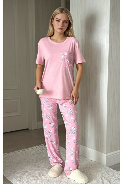 CARLA MARA Floral Patterned Short Sleeve Pink Pajama Set