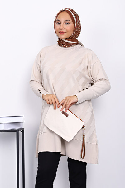 İmajButik Stone Cuff Buttoned Cold Thread Knitwear Tunic