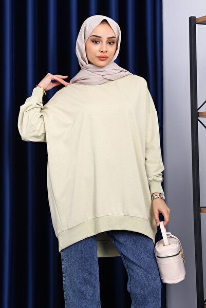 İmajButik Παστέλ πράσινο φούτερ με κοντό μπροστινό μέρος και μακρύ πίσω μέρος