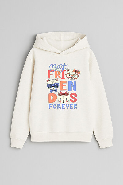MODA Φούτερ Friends Animals με τύπωμα Ecru για κορίτσια και αγόρια με κουκούλα