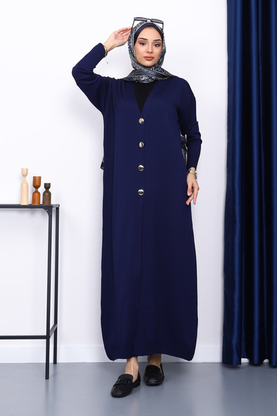 İmajButik Navy Blue V-Neck Mercerized Cardigan