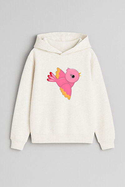 MODA Розова качулка с принт на птица в цвят екрю за момичета и момчета