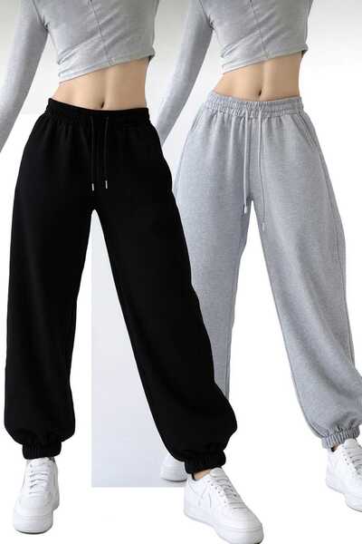 Le Vion قطعتان من بنطلونات الجوجر الرياضية باللونين الأسود والرمادي