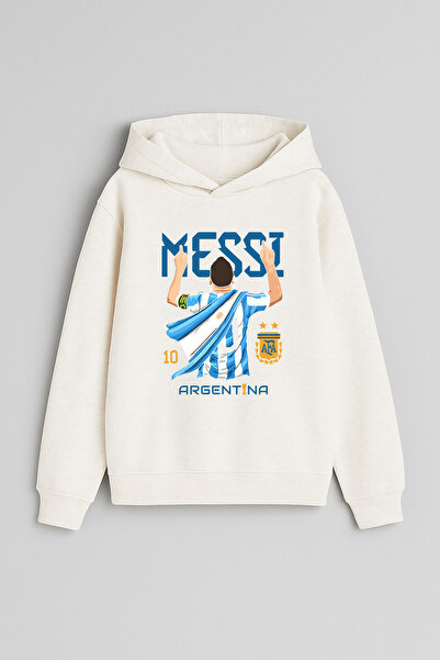 MODA Jucătorul de fotbal Messi cu imprimeu Ecru Fată Băiat Copil cu glugă Swe...