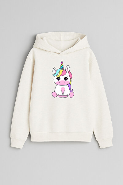MODA Φούτερ Unicorn Unicorn με τύπωμα Ecru για κορίτσια και αγόρια με κουκούλα