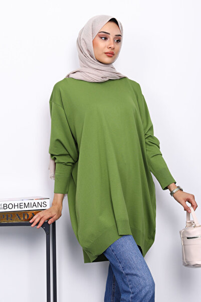 İmajButik Green Crew Neck Mercerized Tunic