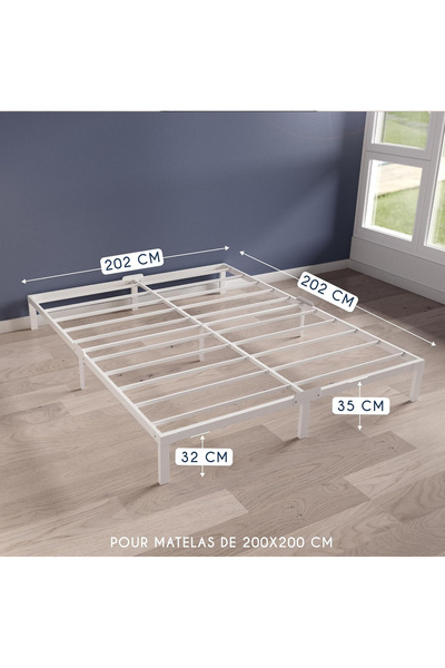 OEM White metal bed, sturdy, easily removable with metal slats 200x200x32 cm-RESIVALED