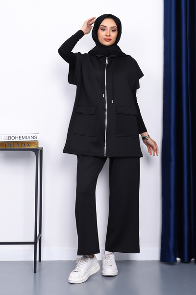 İmajButik Black Vest Pants Scuba Suit