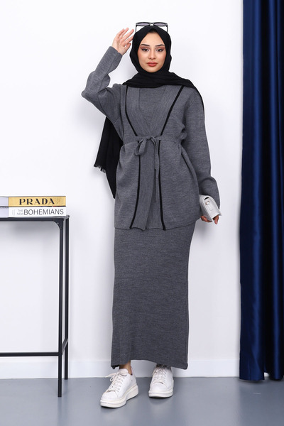 İmajButik Smoked Knitwear Cardigan Dress Double Combination