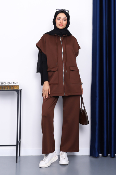 İmajButik Brown Vest and Pants Scuba Suit