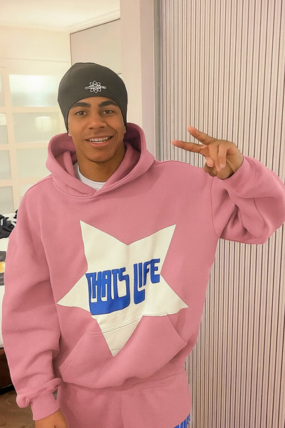 CLASSY.MODA Unisex Σετ αθλητικής φόρμας με κουκούλα και τσέπες καγκουρό με στάμπα με αστέρια και κείμενο