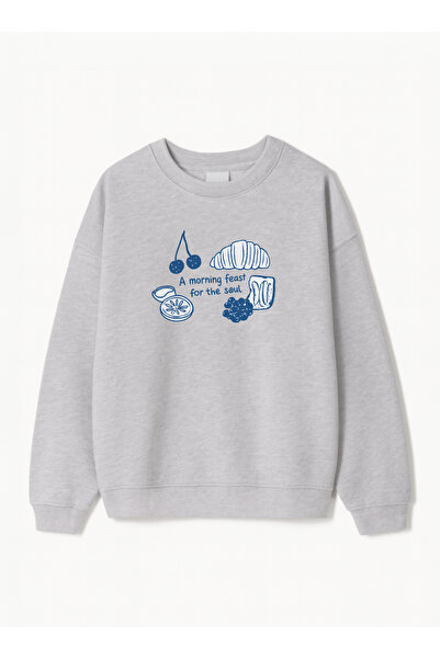 Disante سويت شيرت نسائي كبير الحجم مطبوع عليه a morning feast – ياقة دائرية، ...