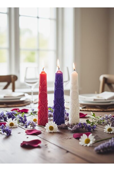 Butik SARMAŞIK SAATLİ 3'LÜ PARAFİN ŞAMDAN MUM (KIRMIZI + BEYAZ + MOR / KOKULU)