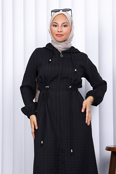 İmajButik Μαύρο καπιτονέ παλτό με κουκούλα μεγάλου μεγέθους