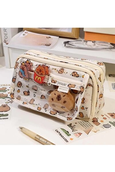 Kawai Kapibara Capybara Şeffaf Pencereli Çok Bölmeli Geniş Kapasiteli Kalemli...