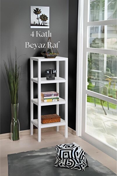 Depa 4 Katlı Beyaz Raf Kitaplık & Banyo Düzenleyicisi 100 cm