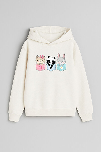 MODA Cute Animals με τύπωμα Ecru Φούτερ για κορίτσια και αγόρια με κουκούλα