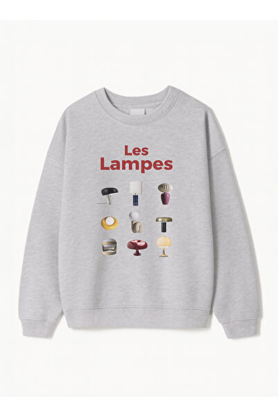 Disante سويت شيرت نسائي كبير الحجم مطبوع عليه Les Lampes – ياقة دائرية، 3 خيو...