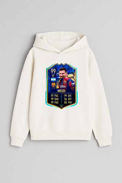 MODA Футболист Меси Принтирана качула с качулка в цвят екрю за момчета и моми...