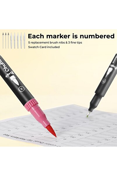 Ohuhu Maui Series Set 160 Markere, Baza Apa, Dual Tips Brush&Fineliner, Multicolor