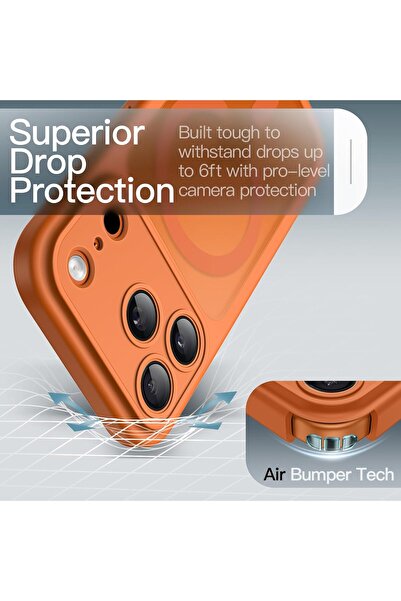 m.tk moveteck iPhone 17 Pro Kılıf Mat Magsafe Şarj Özellikli Hassas Butonlu Renkli Yumuşak Turuncu Kenarlı