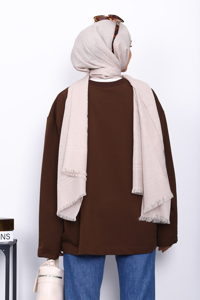 İmajButik Φούτερ καφέ με λαιμόκοψη με δύο κλωστές Oversize