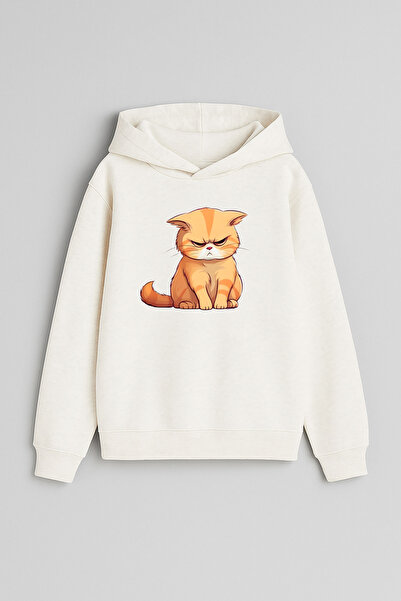 MODA Суитшърт с качулка в цвят екрю с принт на Grumpy Cat за момчета и момичета