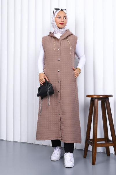 İmajButik Mink Hooded Quilted Long Vest