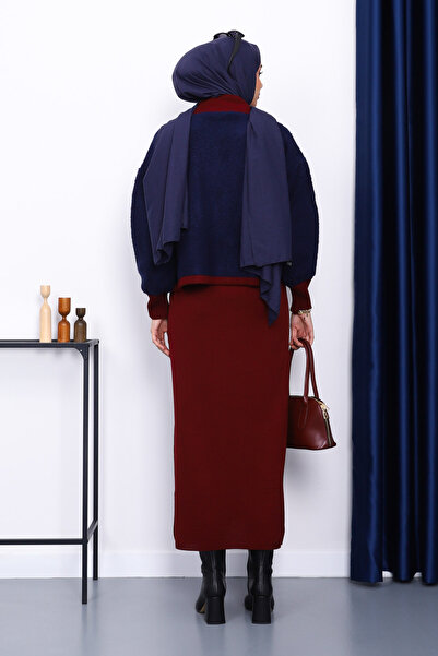 İmajButik Σετ ζακέτα με κουμπιά μπορντό με διπλό συνδυασμό