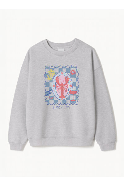 Disante سويت شيرت للجنسين بمقاس كبير مطبوع عليه وقت الغداء - ياقة دائرية، صوف...