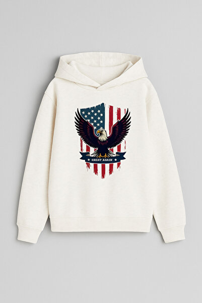 MODA Kartal cu imprimeu Ecru Fată Băiat Copil cu glugă Swea tricou