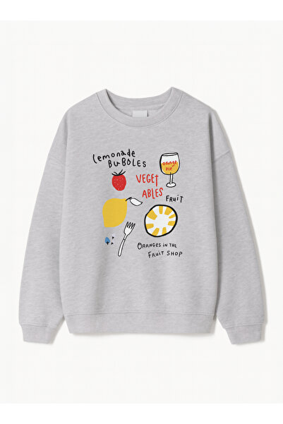 Disante Hanorac oversize pentru femei cu imprimeu Orange Pie – Gât cu gât rot...