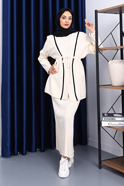 İmajButik Stone Knitwear Cardigan Dress Double Combination
