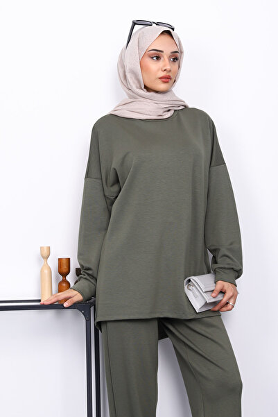 İmajButik Khaki Crew Neck Tunic Trousers Set