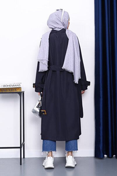 İmajButik Синій тренч з коміром-стійкою та поясом